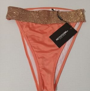 Woman Bikini Bottom Size 8  rhinestones  color orange Peach